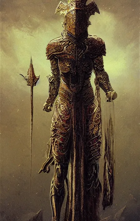 Image similar to thunder god oncept, wearing thunder armor, ancient greek ornamented armor, beksinski, weta workshop concept art