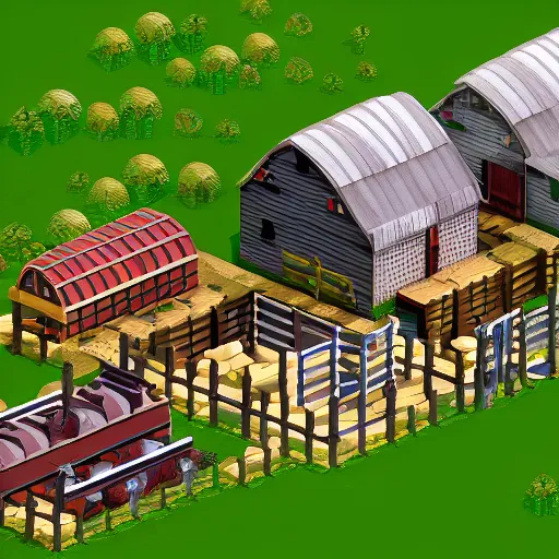 Image similar to isometric farm and village render