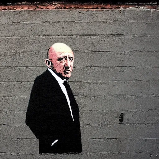 Prompt: jonathan banks, mike ehrmantraut, by banksy, ( ( ( mural ) ) )