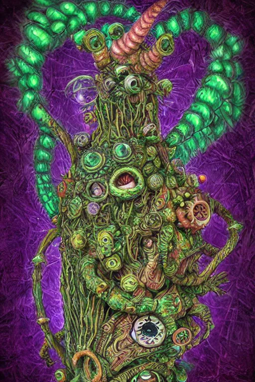 Image similar to creature sushi roots cactus elemental flush of force nature micro world fluo light deepdream a wild amazing steampunk baroque ancient alien creature, intricate detail, colorful digital painting