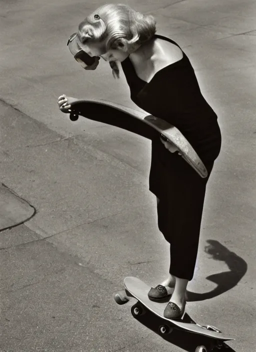 Image similar to 1 9 5 0 s beautiful woman on a skateboard by vivian maier. professional photography. hq