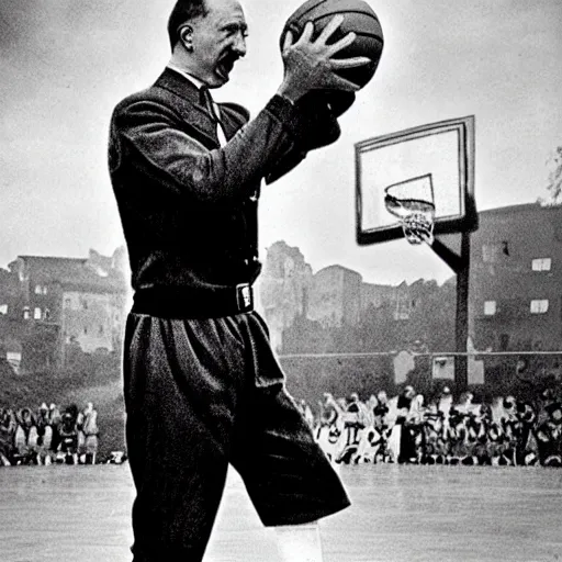 Image similar to hitler playing basketball, realistic, detailed