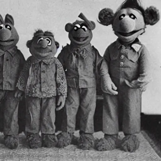 Prompt: old photo of muppets wearing japanese soldier gear