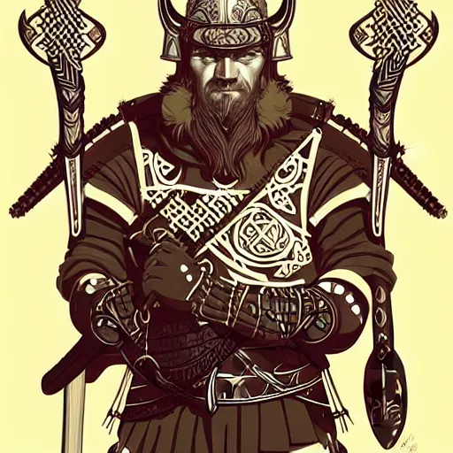 Image similar to Viking warrior illustration, vector art style, medium shot, intricate, elegant, highly detailed, digital art, ffffound, art by JC Leyendecker and sachin teng