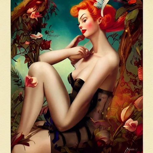 Image similar to a pinup by anna dittmann and gil elvgren.