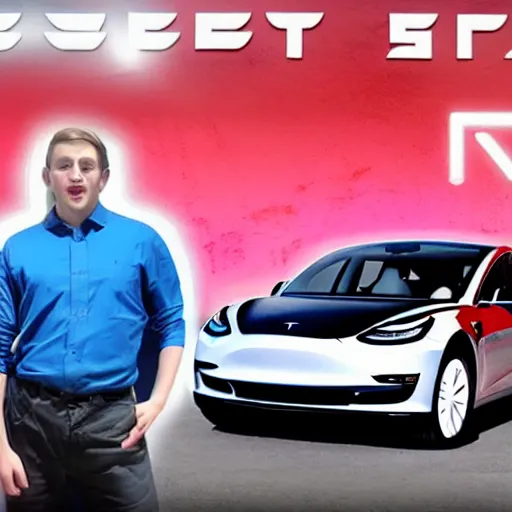 Image similar to I made the worlds biggest Tesla model 3, Mr. Beast video thumbnail