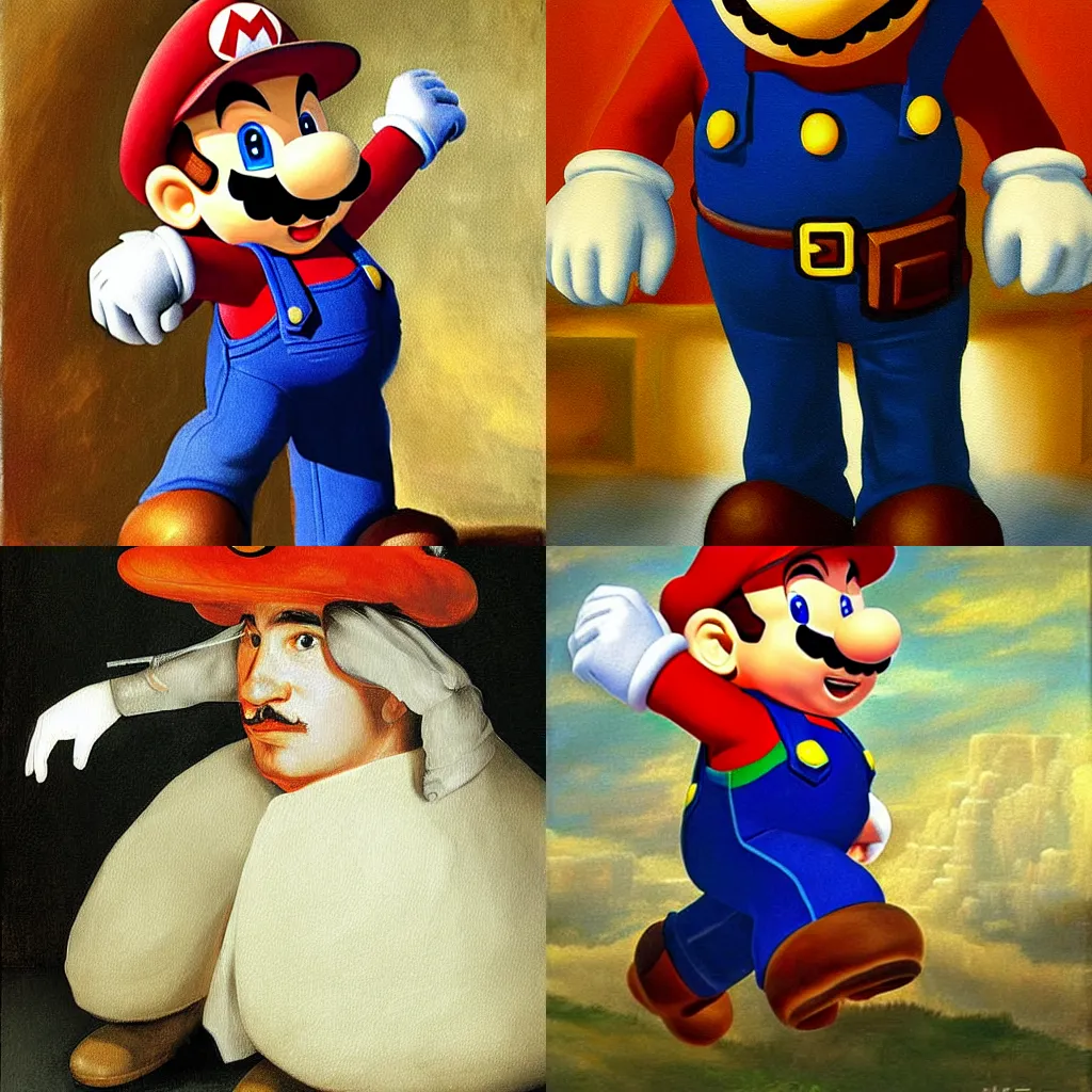 Prompt: Super Mario painting, painted by Velazquez