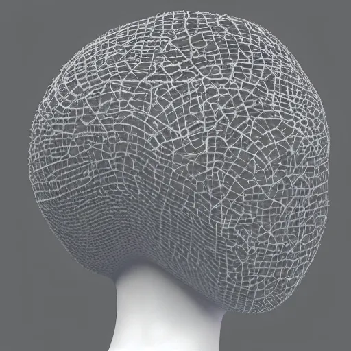 Prompt: wig sculpture made of transparent glass resting on wig stand, cinema 4 d sharp focus