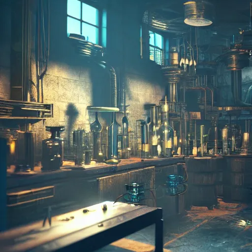 Prompt: cyberpunk alchemy laboratory full of potions, criri from the witcher. stunning 3 d render, flesh texture, realistic, highly detailed attributes and atmosphere, dim volumetric cinematic lighting, 8 k octane detailed render, post - processing, masterpiece, rtx on, rendering on unreal engine