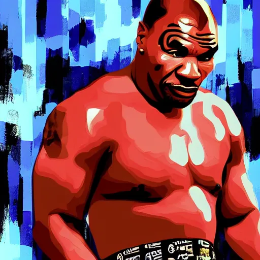 Image similar to Mike tyson grand theft auto art style digital painting artwork