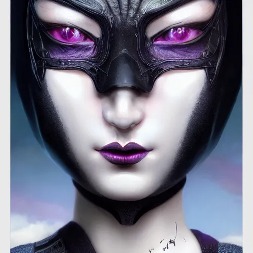 Image similar to actionism, soft painting curiosities carnival, beautiful cat woman in full nightshade armor, symmetry accurate features, focus, very intricate ultrafine details, black white purple volumetric clouds, award winning masterpiece, octane render 8 k hd, tom bagshaw artstyle