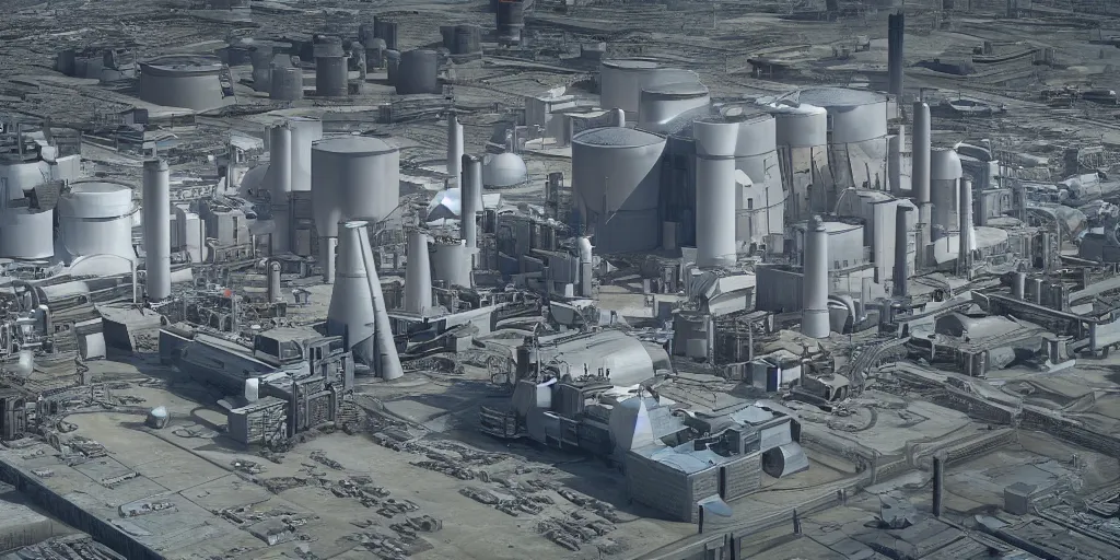 Prompt: aerial view of a stylized combined cycle powerplant, masterpiece, blizzard pixar maya engine global illumination lighting artstation in the style of frank lloyd wright