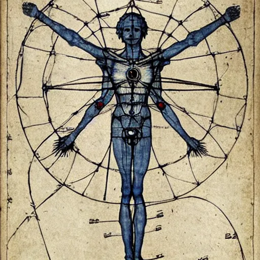 Image similar to blue print of tooth fairy, vitruvian man, leonardo da vinci