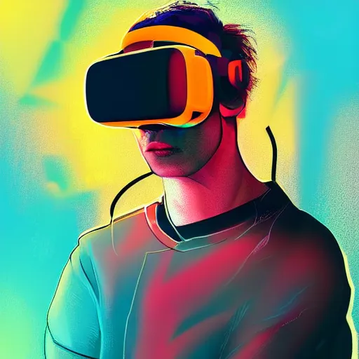 Image similar to portrait of a futurist soccer player with vr headset, cyberpunk, electronic, colored, beautiful, science fiction, devient art