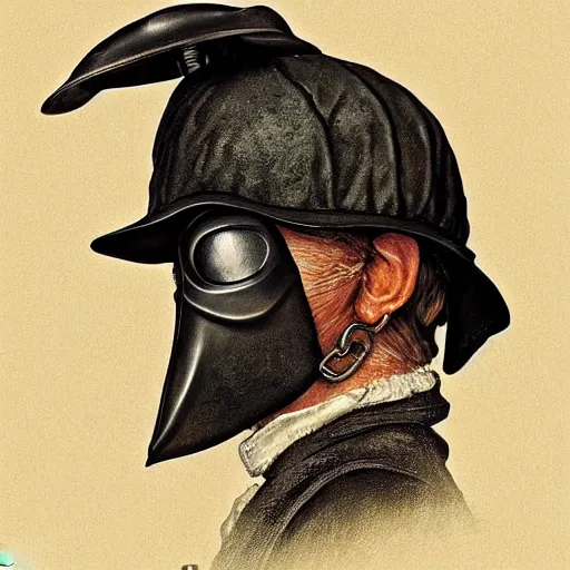 Image similar to A plague doctor portrait by Norman Rockwell masterpiece, octane trending on cgsociety, Extremely detailed, 8k, profile picture