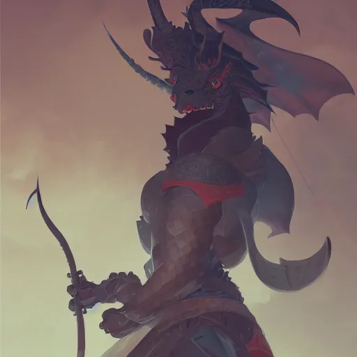 Image similar to dragon as an samurai, backround dark, highly detailed, digital illustration, trending in artstation, modern painting, smooth, sharp focus, intricate, by peter mohrbacher