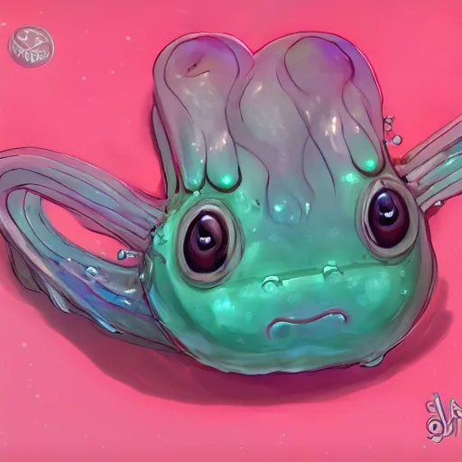 Image similar to close-up of a sea slug looking like fantasy characters with cute faces live in its habitat, trending on artstation