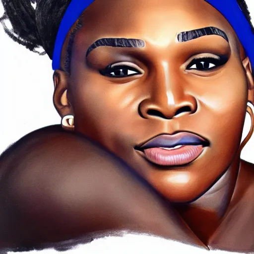 Image similar to serena williams, head and shoulders portrait, extremely detailed masterpiece, one single continues line.