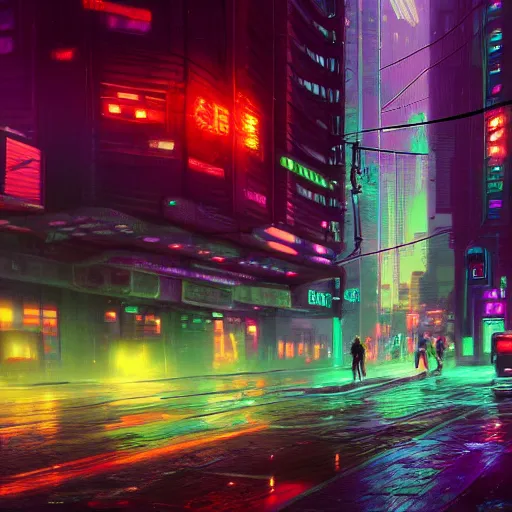 Dystopian Cyberpunk city, neon lights glisten off | Stable Diffusion ...