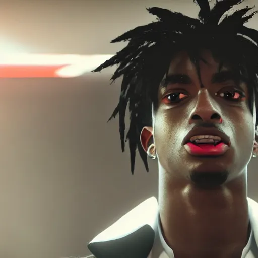 Image similar to a videogame still of Playboi Carti in Tekken 7, portrait, 40mm lens, shallow depth of field, close up, split lighting, cinematic, 2022