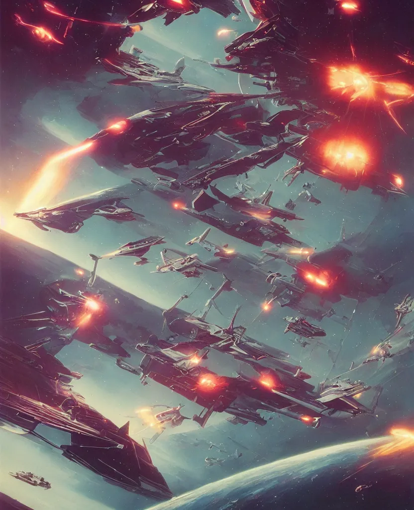 Image similar to retro futuristic sci - fi poster by moebius and greg rutkowski, epic spaceship battle, nebulae, stargezers