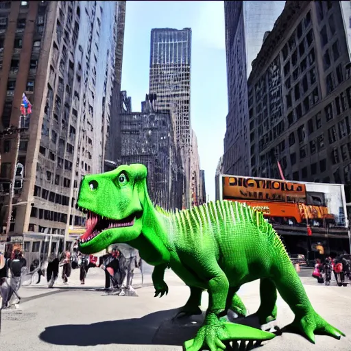 Prompt: a dinosaur in new york city