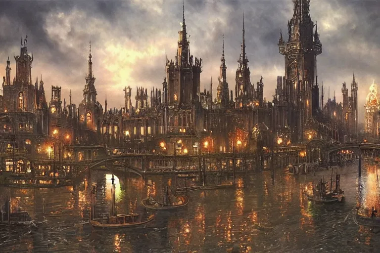 Prompt: a magnificent fantasy city. victorian-theme. photorealism.