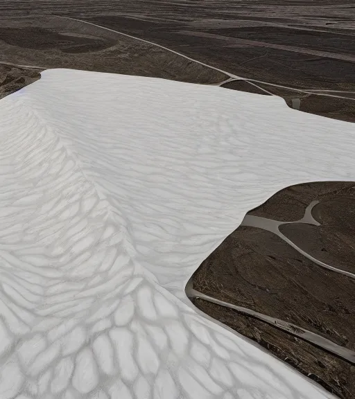 Image similar to hyperealistic render of white bioremediation architecture, mining tailings atacama desert, uhd, high detail, corona render, unreal engine, ue 5, vray, by peter zumthor, trending on artstation