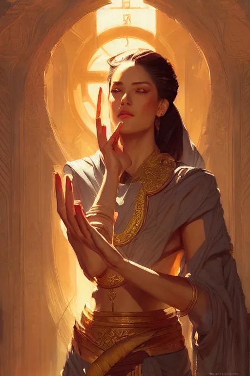 Image similar to temple, taosim, painting by greg rutkowski, j. c. leyendecker, artgerm