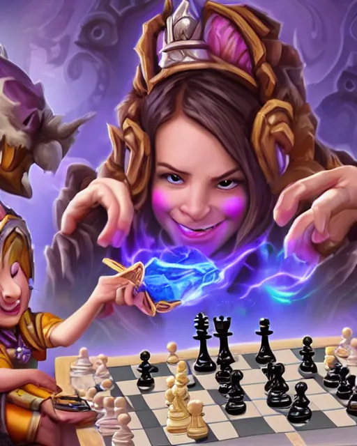 Image similar to hearthstone card of chess playing baby