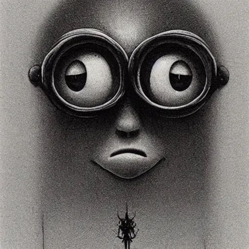 Image similar to a minion drawn by Beksinski