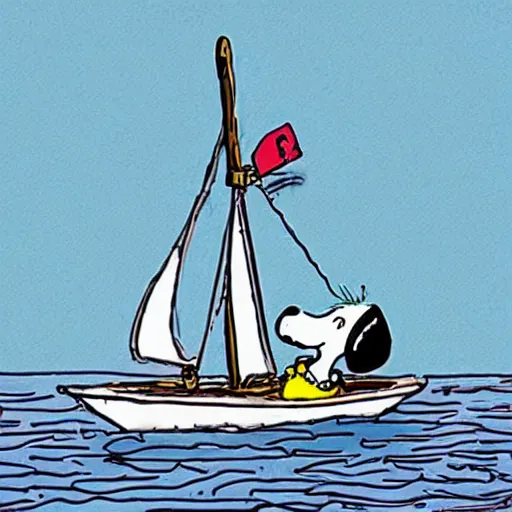 Image similar to A cartoon of Snoopy the dog on a sailing boat