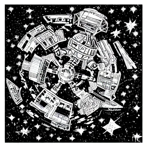 Image similar to intricate space battle in the style of mark cooper