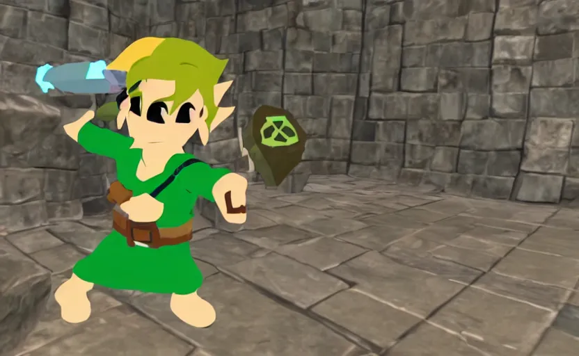 Prompt: Go pro footage of link entering a dungeon