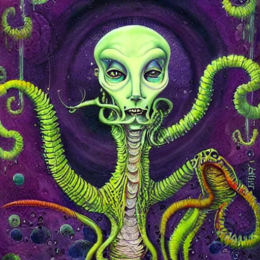 Image similar to psychedelic alien, artwork by Daniel Merriam,