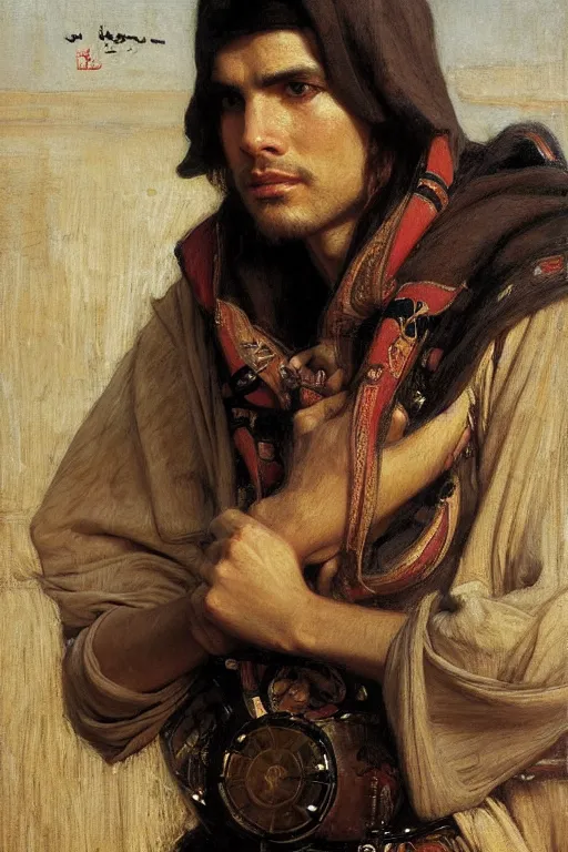 Image similar to attractive male, star wars, orientalist intricate portrait by john william waterhouse and edwin longsden long and theodore ralli and nasreddine dinet, hyper realism, dramatic lighting