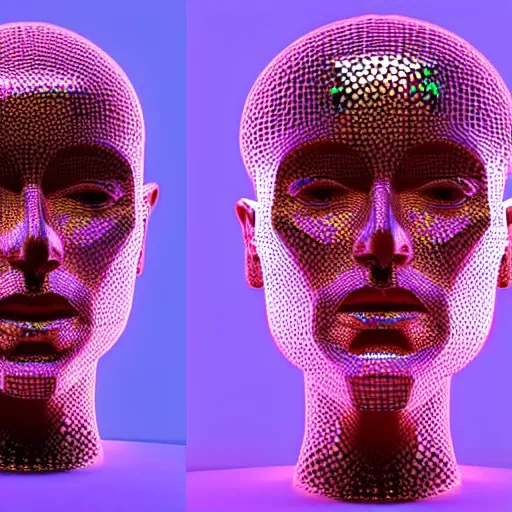 Image similar to a 3d human head made up of shiny holograms