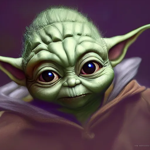 Prompt: Baby Yoda, portrait, fantasy, medieval, vivid colors, elegant, concept art, sharp focus, digital art, Hyper-realistic, 4K, Unreal Engine, Highly Detailed, HD, Dramatic Lighting by Brom, trending on Artstation