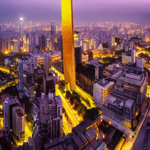 Image similar to sao paulo city with the biggest tower in the americas, very detailed, realistic, cinematic, dynamic light