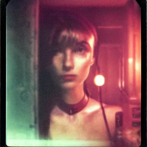 Prompt: polaroid cyberpunk girl by Tarkovsky