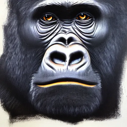 Image similar to gorilla with joe rogans face, oil painting, brush strokes, highly ornate intricate detail, gloomy mood,