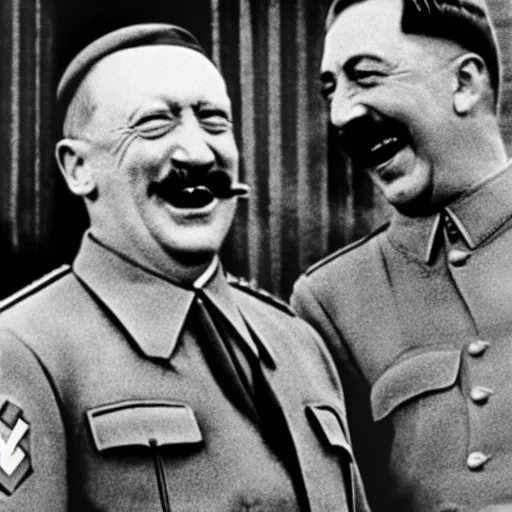 Image similar to hitler and stalin laughing out loud after ww 2