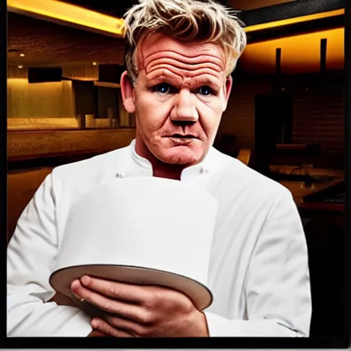 Image similar to gordon ramsay dissatisfied after taking a bite of a mcdonalds burger