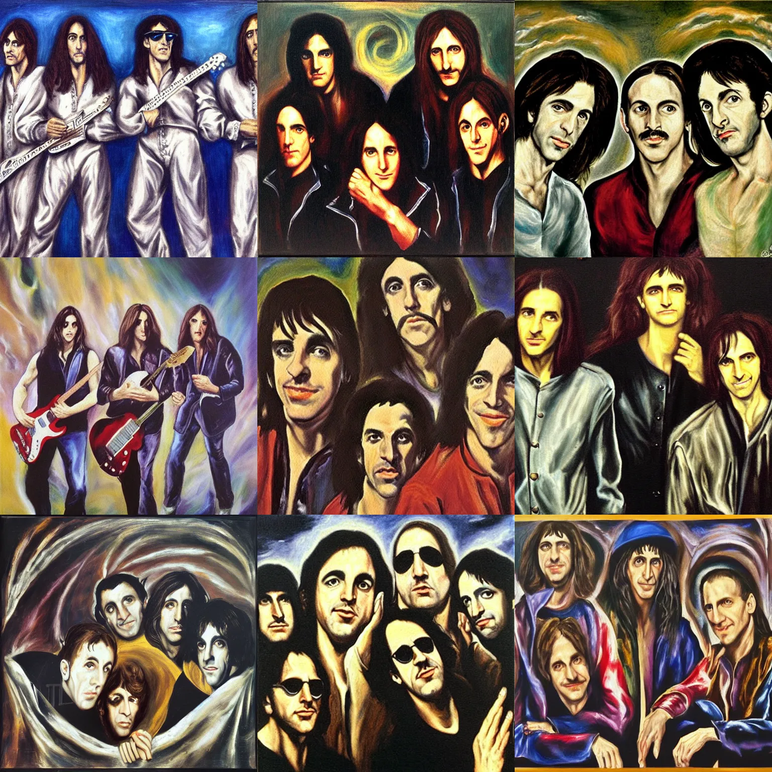 Prompt: el greco painting of the band rush