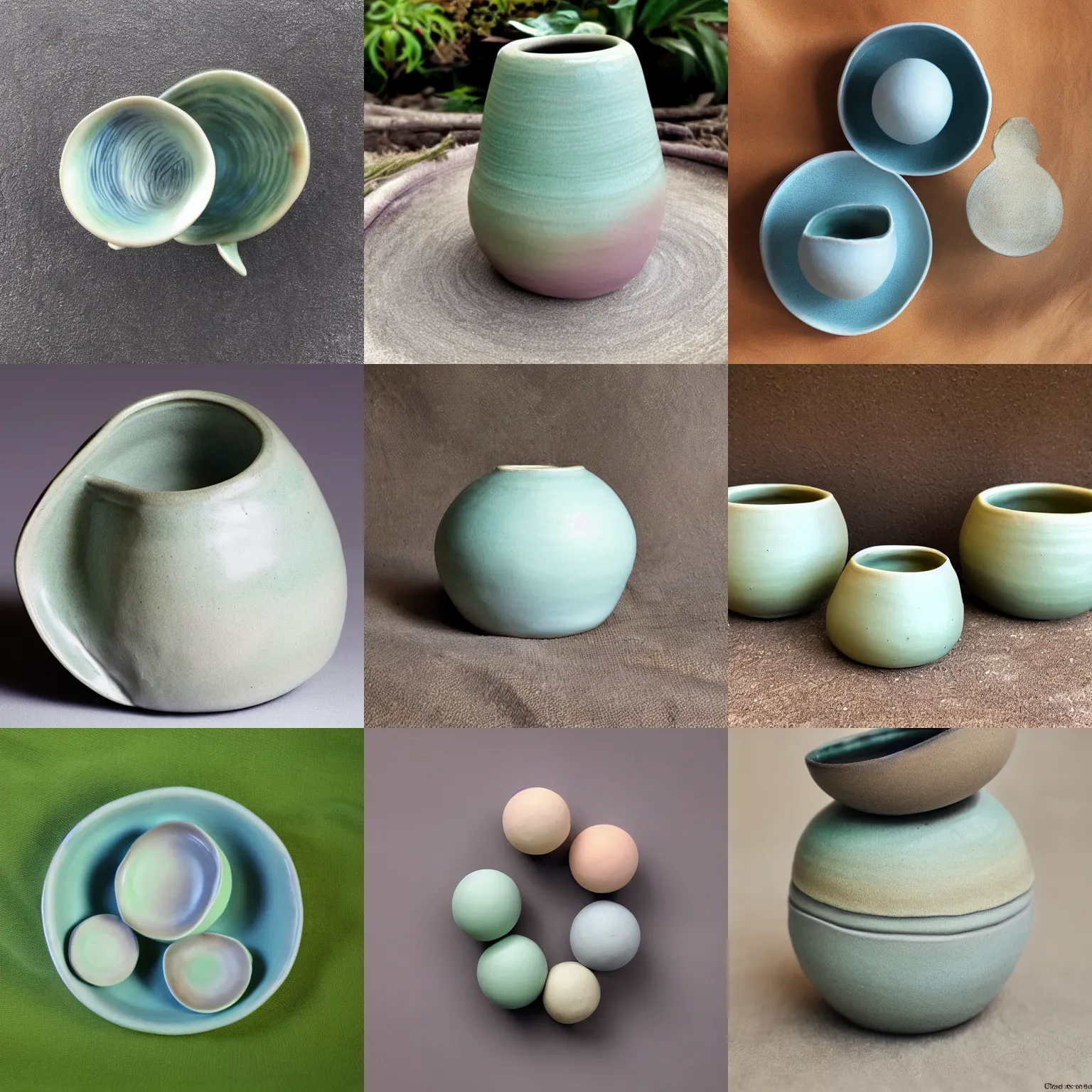 Prompt: Small round organic ceramics scuplture, pastel glaze, professional art photography