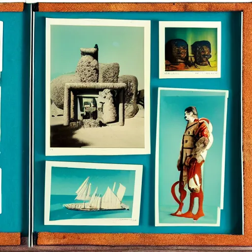 Image similar to A three color offset photography of objects on display, anthropology of wonder, exotic artifacts, bauhaus, colonial expedition, catalog exhibition, 60s style