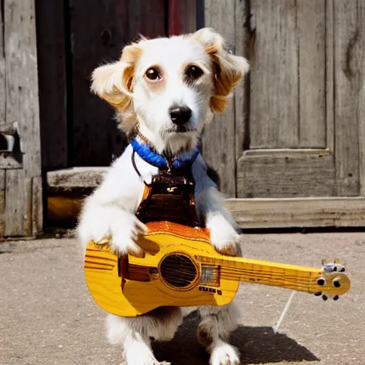 Prompt: a portugese podengo dog playing the blues guitar