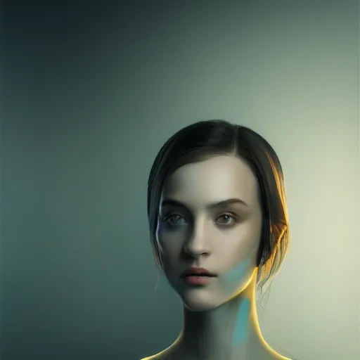 Prompt: robotic portrait, reflection, neoclassical painting, indigo background, octane render