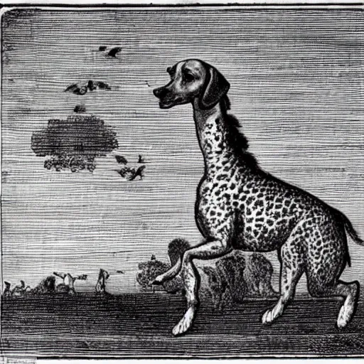 Image similar to First image of the Dachshund Giraffe to reach Europe, 18th-century engraving