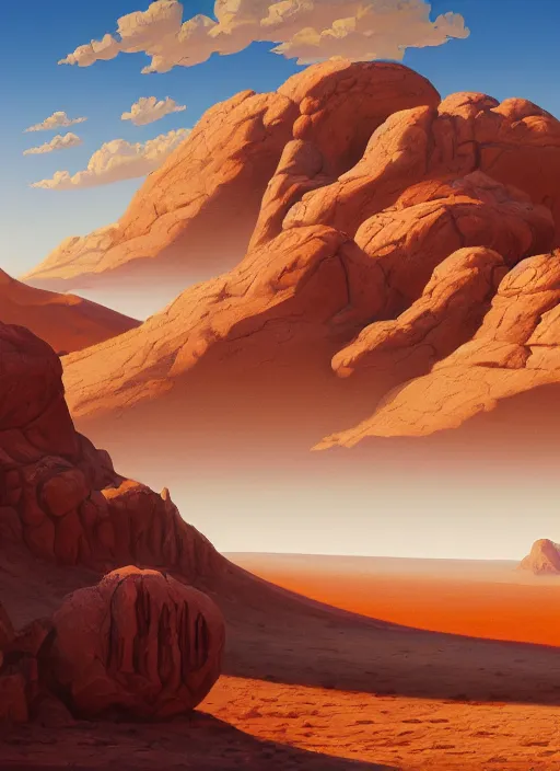 Prompt: painting of a desert landscape with a sky background, a detailed matte painting by bob thompson, cgsociety, american scene painting, poster art, matte painting, matte drawing